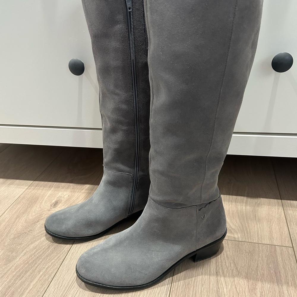 Vionic Gray Suede Knee-High Zip Boots